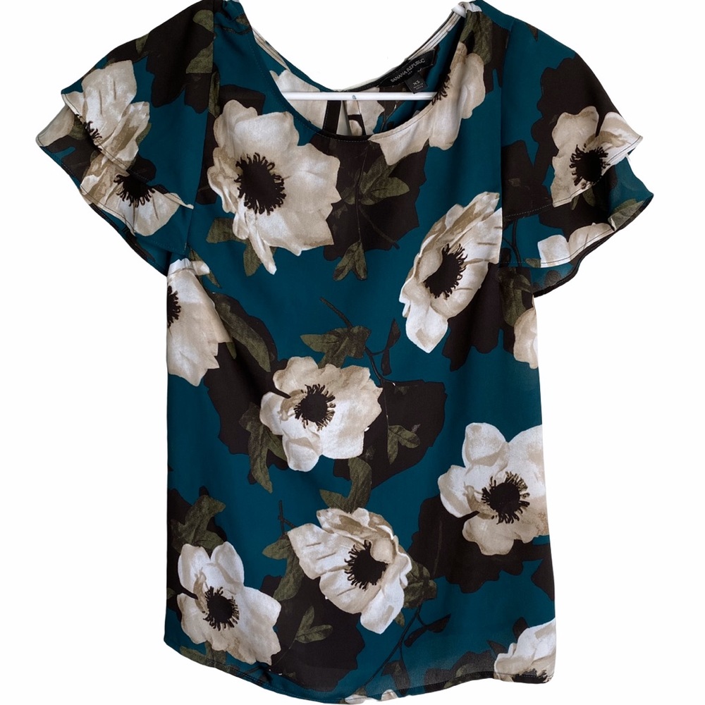 Banana Republic Teal Magnolia Floral Blouse XS